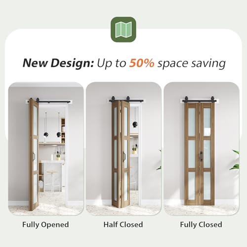 Image of FREDBECK Bifold Barn Door Glass 24X84 (Double 12x84), Brown, for Bathroom