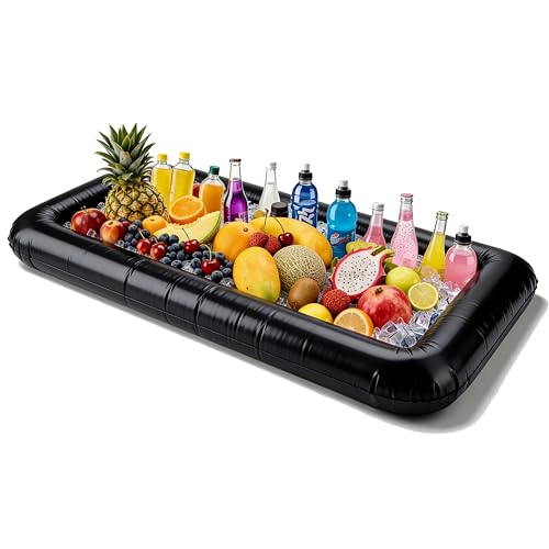 Beanewone Inflatable Ice Serving Bar with Drain Plug, Buffet Cooler Serving Tray for Salad Food & Drinks, Inflatable Serving Bar for Party BBQ Picnic Pool Camping Indoor Outdoor (1, Black)