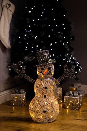 Marco Paul Interiors Christmas Pre-Lit Frosty the Snowman Standing Decoration 62cm with 20 Warm White LED Lights Festive Xmas Light Up Décor LED Lighting Indoor Use