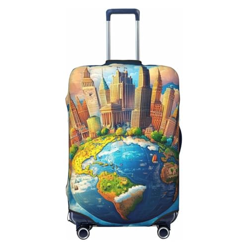 Cartoon Earth Print Travel Luggage Cover Elastic Baggage Protector For Men Women Fits 22-24 Inch Luggage