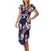 Produktbild Sommerkleider Damen Sunday Frauen Sommer Boho Röcke Lange Abendkleid Strandkleid Sundress Blumenkurzschluß Partei Abend Langes Kleid (L, Marine-3)