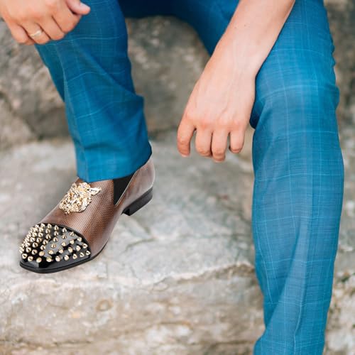 Image of Meijiana Mens Velvet Loafers Dress Shoes with Metal Embellishments Party Luxury Loafer Shoes