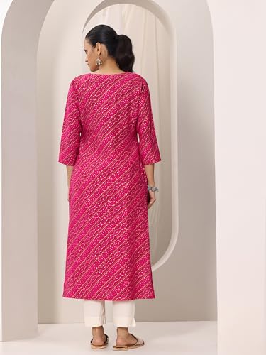 Image of Libas Printed Silk Blend Straight Kurta