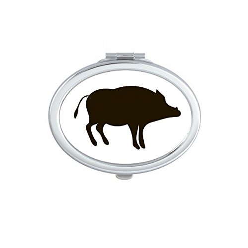 Miroir de poche portable ours noir mignon de forme ovale pour maquillage