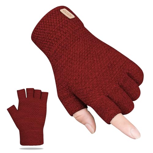 SUTIYO Fingerlose Handschuhe Herren Damen, Kaschmir Strick Handschuhe Warme Ohne Finger, Fingerless Gloves Winterhandschuhe Arbeits Autofahren Radfahren...