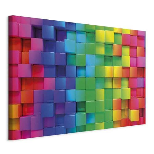 B&D XXL - Akustikbild 3D Effekt Bilder Akustikschaum Hochleistungsschallabsorber Schallschutz Leinwand 1 tlg Wandbild Raumakustik Schalldämmung bunte Quadrate Würfel Illusion