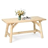 EPICOZY Outdoor Coffee Table, Thick Wooden Patio Adirondack Log Coffee Table with Slatted Tabletop, Solid Wood Rustic Rectangle Center Table for Deck, Garden, Balcony, Indoor or Outdoor Use, Natural