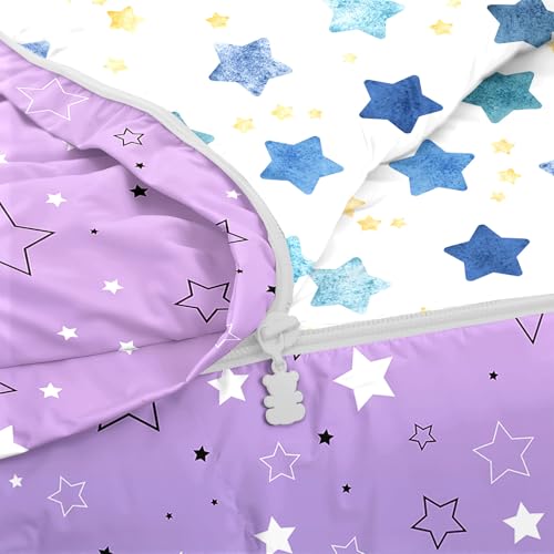 Image of Kids Comforter Set,Zipper Bedding Twin for Girls,Star Printed Comforter Set with Blue Stars Fitted Sheets and Pillowcases for All Season(Star Twin)