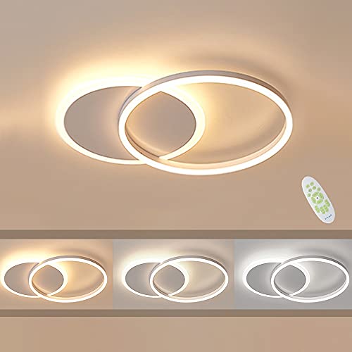 36W 3200lm LED Deckenlamp, Moderne Weiße Aluminium Runde Deckenleuchte, Ferndimmung 3000K-6000K, Geeignet Für 8-15㎡ Schlafzimmer Und Wohnzimmer Deckenlamp [L55cm*B40cm*H6cm] Cover