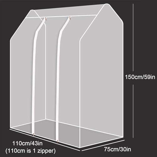 C Garment Bags with Zipper - Plastic Storage for High & Low Double-Pole Hangers - Ideal Clothes Organizer & Protector for Travel & Closet Storage thumbnail 2