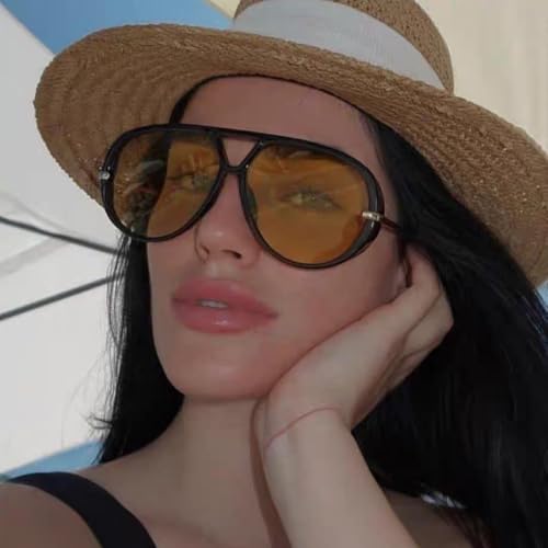 LJCZKA Oversized Pilot Sunglasses for Women Men Trendy Large Double Bridge Shield Sun Glasses Fashion 70s Big Shades2