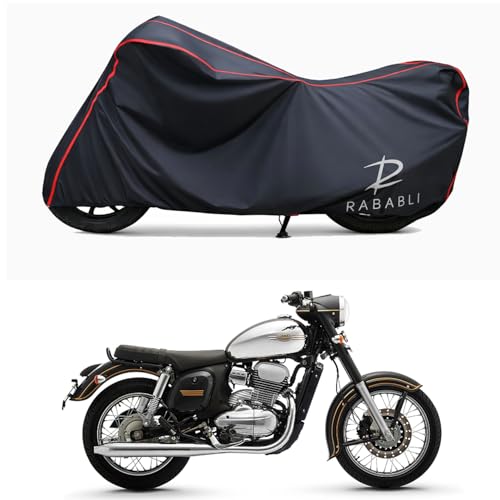 Image of Waterproof Bike Body Cover Compatible for | Jawa Single Channel | Taffeta Fabric, Red Piping Design, Bottom Elastic Fit | Dustproof, Sun UV & Rain Protection for All Bikes