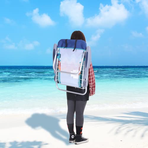 Green Party Backpack Beach Chair 2 Pack Aluminum Lightweight Folding Reclining Beach Chair With 4 Positions, Cooler Bag, Tower Bar And Armrest For Outdoor Camping Lawn, Support 250Lbs, Blue #TOP6