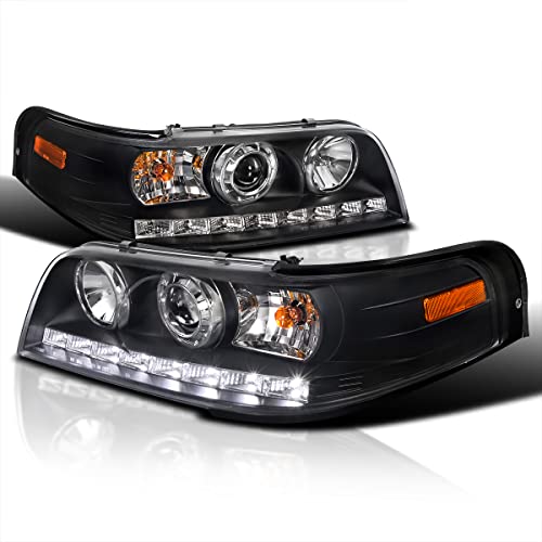 Spec-D Tuning SMD LED Projector Headlights Black Head Lamps Compatible with 1998-2011 Ford Crown Victoria Left + Right Pair Headlamps Assembly