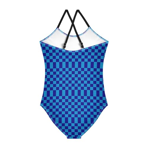 Image of Black and White Chess Girls One Piece Swimsuits Board Marble Tile Sport Halter Swimwear Beach Bathing Suit 3T