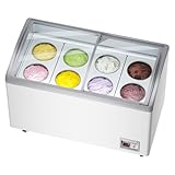 13 Cu.Ft Chest Freezer Commercial Ice Cream Display Case Restaurant Gelato Dipping Cabinet Top Deep Freezer with 8 Large Displayed Tubs, 2 Sliding Glass Doors, Rolling Wheels and Lockable Breaks