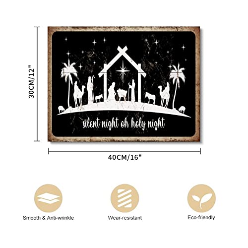 Cuadro de belén de Navidad en lienzo de óleo con marco interior de madera para pared 2