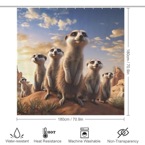 Rideau de douche polyester Suricate 183x183 cm lavable avec 12 crochets