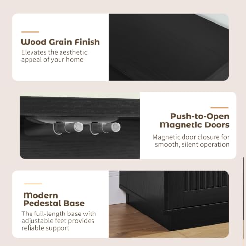 Image of LKTART 64 inch Modern Sideboard Buffet Cabinet with Arched Fluted Doors, Black