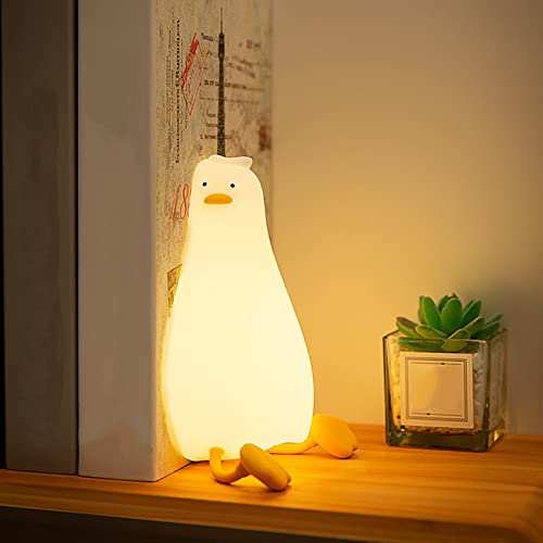 LED Nachtlicht, Cute Lying Duck Sleep Lights for Baby, Smart Bedside Lamp with Touch Sensor Timer, Silicone Rechargeable Duck Night Lights for Kids Bedroom