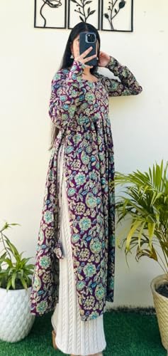 Image of Women's Cotton Nayra Cut Kurti for Women | Full Sleeves Printed Long Kurta | Stylish Flared Ethnic Wear Kurti, Casual & Festive Occasion