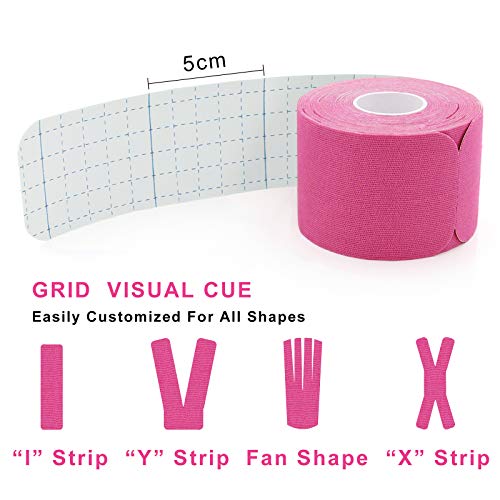 MUEUSS Pregnancy Tape Belly Support,Cotton Kinesiology Tape,Waterproof Elastic Athletic Tape for Body,Sports,Muscle,Knee,Shoulder Pain Relief,20 Count,10" Precut Strips,16.4 ft,2rolls Pink&Purple - Thumbnail 3