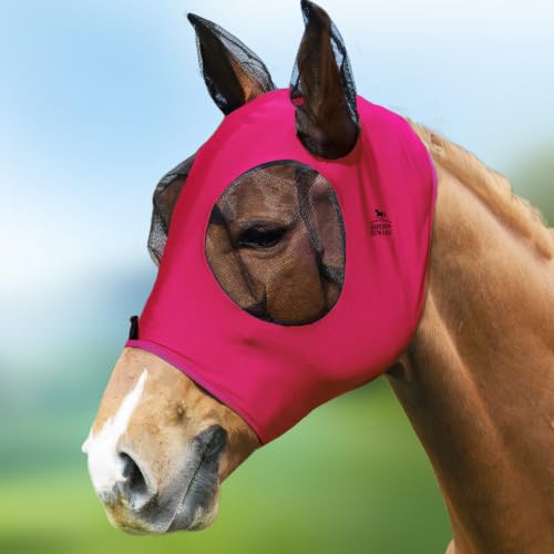 Harrison Howard Super Comfort Stretchy Fly Mask Large Eye Space with UV Protection Soft on Skin with Breathability Rose Pink Full (Large)