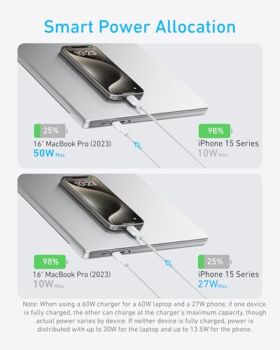 Image of Anker Cable,6FT 2-in-1 USB C to USB C Cable 140W Max,Fast Charging for iPhone 17 /17 Pro Max /16 Series,MacBook Air /Pro,and More(Braided,White)