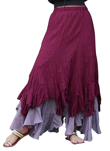 Full Pixie Two Layer Long Skirt Light Cotton Rough Bottom Hem