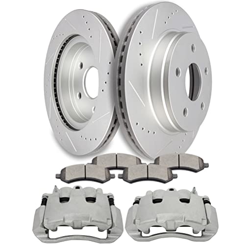 Image of SCITOO Front Brake Kit [4] Brake Pads [2] Brake Rotors [2] Brake Disc Calipers w /Bracket Compatible With 2009-2010 for Dodge for Dakota,2011-2018 for Ram for 1500,2011 for Ram for Dakota