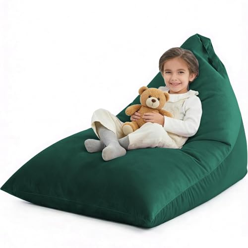 Nobildonna Sitzsack-Stuhlbezug (ohne Füllung) für Erwachsene und Jugendliche, Sitzsack-Liege, Sofa, dicker Samtbezug, gefüllte Aufbewahrung, 400 l (Dunkelgrün, Groß)