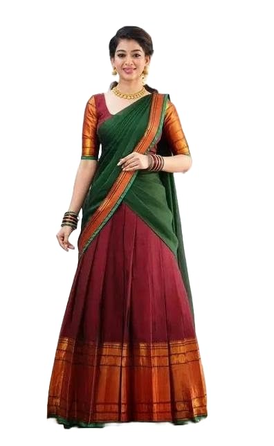 Image of ZITON Women's Indian Traditional Kanjivaram Silk Pure Weaving Lehenga Choli Along With Dupatta And Blouse Piece, Half Saree (Unstitched)