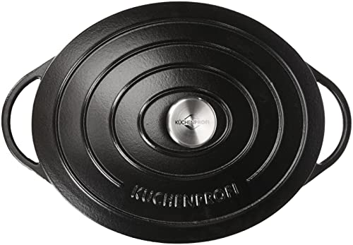 Foto von Küchenprofi Bratentopf PROVENCE oval emailliertes Gusseisen mit Deckel schwarz, für alle Herdarten und Induktion, energiesparend, aromaschonend - Fassungsvermögen: 7l, Durchmesser: 33 cm, 402001033