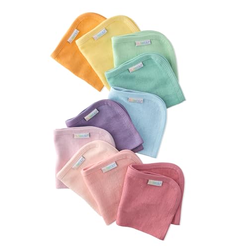 Image of Butterblu River 10-Pack Baby Terry Washcloths 100% Organic Cotton Absorbent for Baby and Toddler Boys & Girls, Sunny Pink Rainbow, One Size