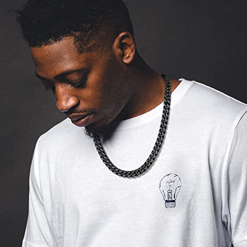 ChainsProMax Can Engrave Men Miami Cuban Link Chain, 5/7/9/12.5MM Width, 18-30" Length-Stainless Steel/Gold Plated/Black (Send Gift Box)2