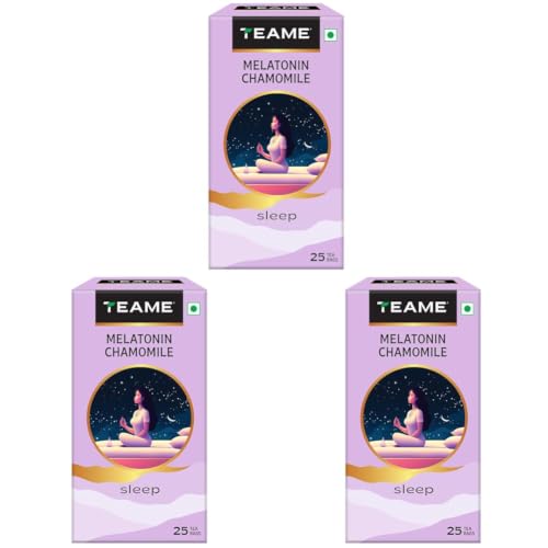 Image of TE-A-ME Melatonin Chamomile Tea for Sleep, 25 Tea Bags | Helps in Night Time Sleep | Melatonin, Chamomile Flowers, Passion Herb, Lavender Flower | Melatonin 1 mg per Teabag (Pack of 3)