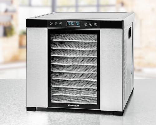 ROMMELSBACHER Dörrautomat DA 1050, Dörrfläche 1,6 m², 10 Edelstahl-Dörrtabletts, Warmhaltefunktion, Favoritenprogramm, 99 Std. Zeitschaltuhr, Temperatur einstellbar (35 °C – 75 °C)