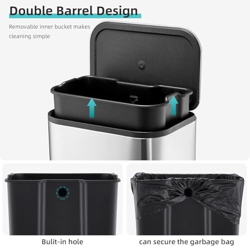Caneca de basura rectangular acero inoxidable 20 L miniatura 2