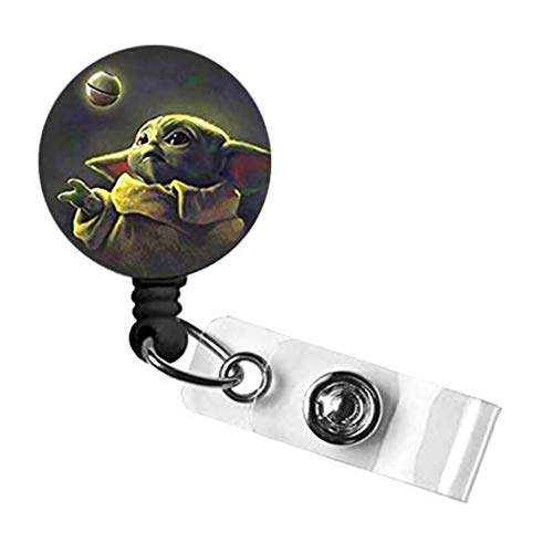 Retractable Badge Holder Reel for Baby Yoda ID Name Card Badge Holder with Swivel Alligator Clip Office Employee Name Tag Cute Nurse Badge Holderr