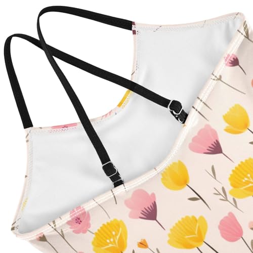 Yellow Pink Flowers Floral Girls One Piece Swimsuit Beach Swimwear 208530854