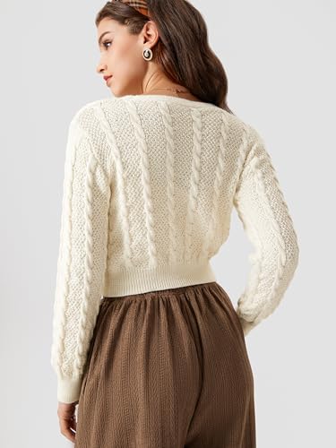 Image of CIDER V-Neck Cropped Cardigan Sweater for Women Daily Casual Knitwear