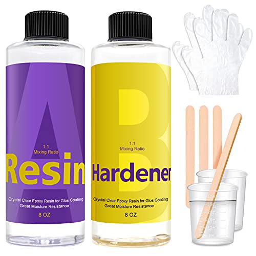 16oz Crystal Clear Epoxy Resin Kit, Perfect for Bar Table Top, Wood, Art, Craft, Jewelry, Super Gloss Resin for Casting, Coating, Easy Mix 1:1 Ratio