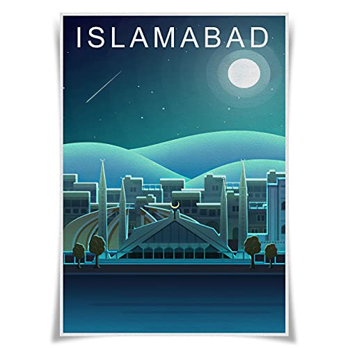 100 Cities Night View Poster Famous Travel City Prints Travel Poster Global Tourist Sites Poster Wall Art Home Decor (Pakistan Islamabad)