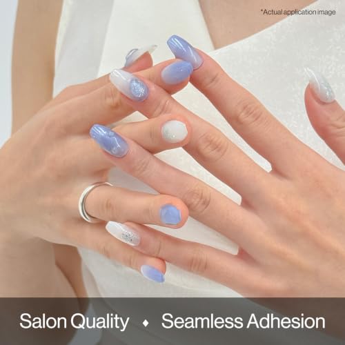 Image of ohora Semi Cured Gel Nail Strips | Blue, Glitter, Gems | N Shizuku Blue
