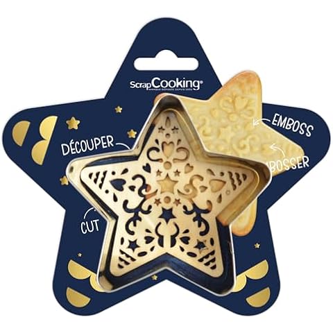 ScrapCooking 2090 Star Wooden Cookie Cutter Kit with Embosser in Stainless Steel for Embossed Biscuits - Mould for Sandy Pastry Accessories Cover