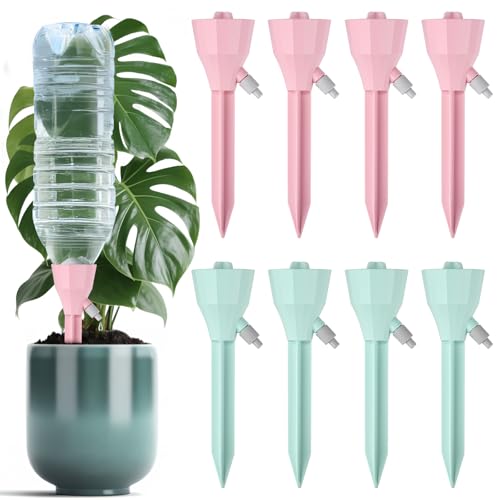 8 Pack Self Watering Spikes for Plant,Self Watering Planter Insert,Automatic Plant Watering Spikes Devices for Indoor Outdoor Potted Plants with Adjustable Control Valve Switch