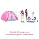 Barbie Abenteuer zu zweit Camping-Spielset mit Zelt, inkl. 2 Barbie Puppen, Barbie Camping Zubehör und Tiere, Geschenk für Kinder, Spielzeug ab 3 Jahre,HGC18