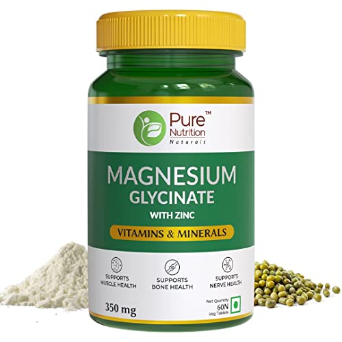 Pu.re Nutrition Magnesium Glycinate and Zinc Supplement, 60 Vegetarian Tablets, for Bone and Muscle Health