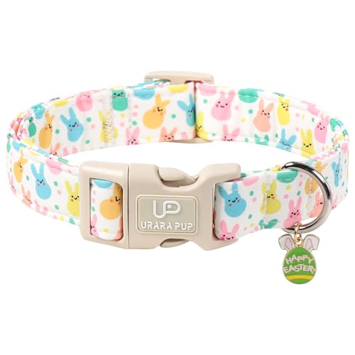 Image of Easter Day Dog Collar, UP URARA PUP Easter Bunny Adjustable Pet Collar with Quick Release, Colorful Rabbits Dog Collars for Small Medium Large Dogs