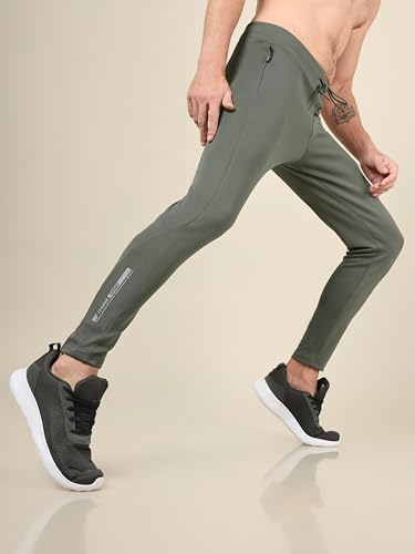 Image of TECHNOSPORT Men's Slim Fit Track Pants with Zip Pockets, ELASTO Plus Quick Dry Stretchable Lightweight Lower for Gym Running Yoga and Sports